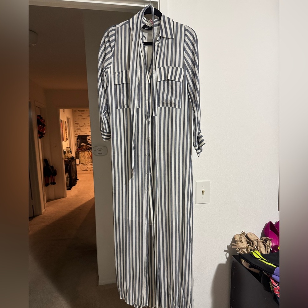 Vici women’s striped button dress with tie waist